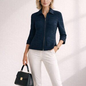 Joseph Ribkoff Vintage Black Textured Front Zip 3/4 Sleeve Blazer Size 12